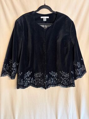 Peter Nygard Black Velvet Women's Jacket 100% Cotton Soutache Embellishment